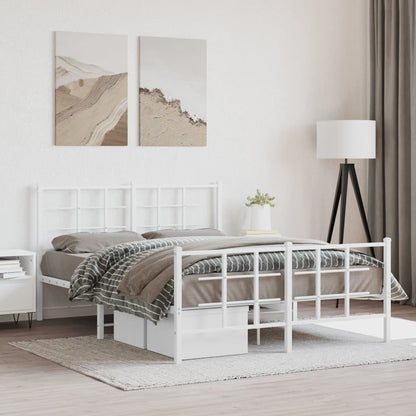 vidaXL Metal Bed Frame without Mattress with Footboard White 135x190cm