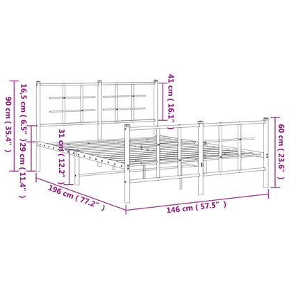 vidaXL Metal Bed Frame without Mattress with Footboard White 140x190cm