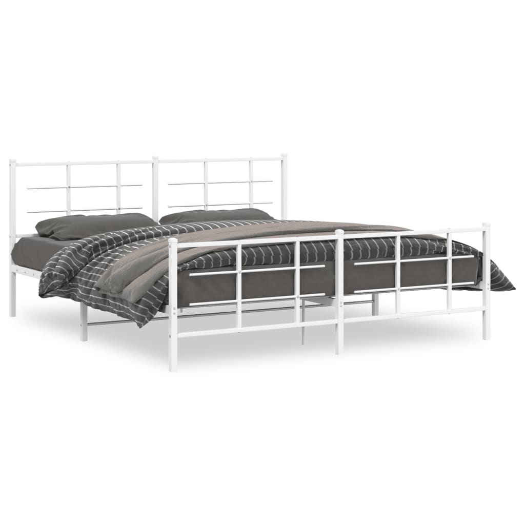 vidaXL Metal Bed Frame without Mattress with Footboard White 183x213cm