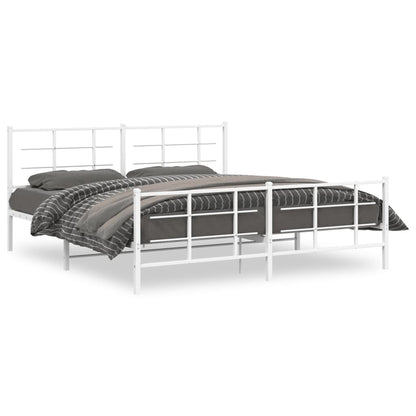 vidaXL Metal Bed Frame without Mattress with Footboard White 183x213cm