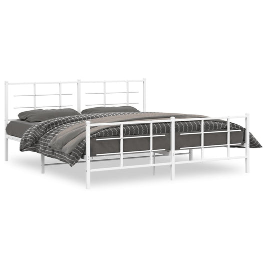 vidaXL Metal Bed Frame without Mattress with Footboard White 183x213cm