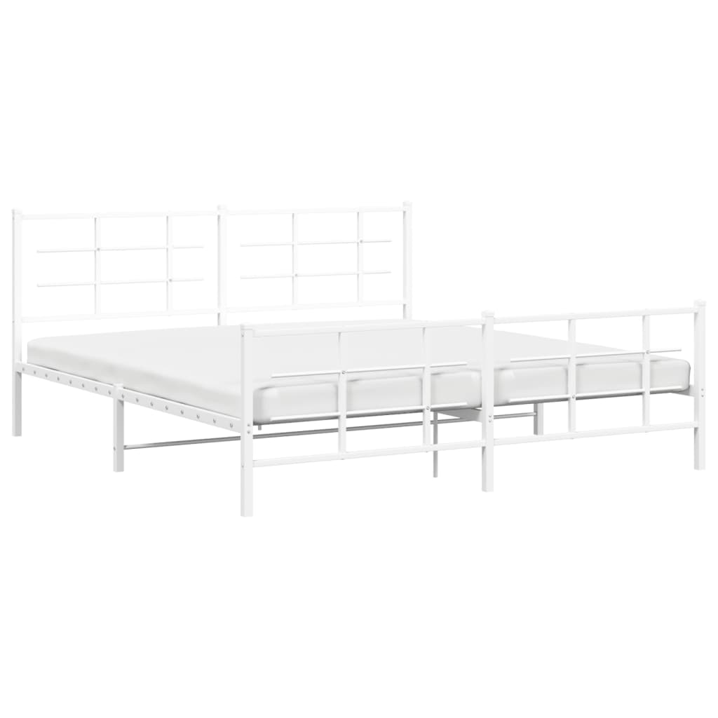vidaXL Metal Bed Frame without Mattress with Footboard White 183x213cm