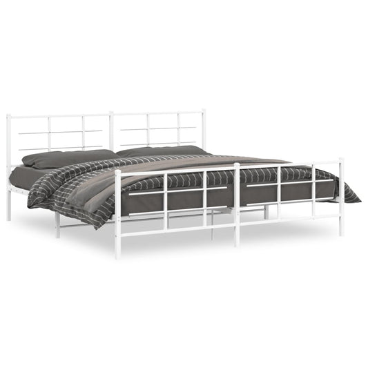 vidaXL Metal Bed Frame without Mattress with Footboard White 193x203cm