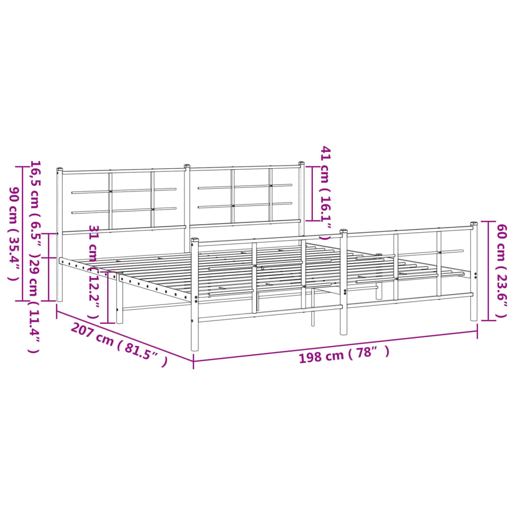 vidaXL Metal Bed Frame without Mattress with Footboard White 193x203cm
