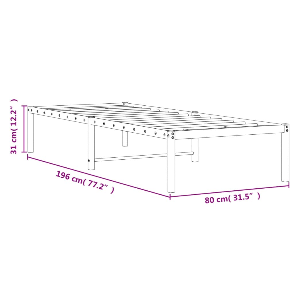 vidaXL Metal Bed Frame without Mattress White 75x190cm