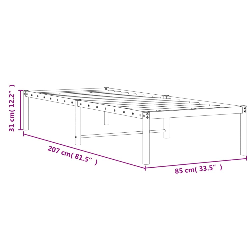 vidaXL Metal Bed Frame without Mattress White 80x200cm