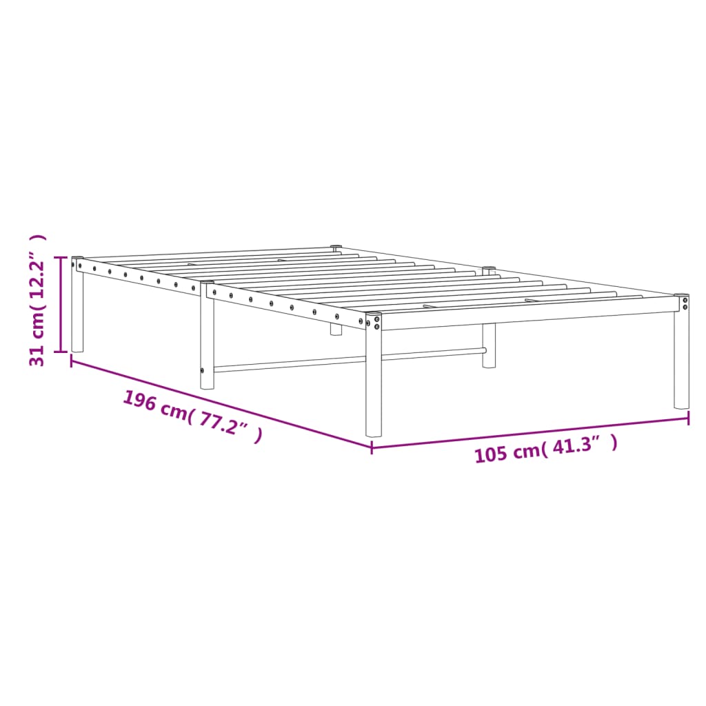 vidaXL Metal Bed Frame without Mattress White 100x190cm