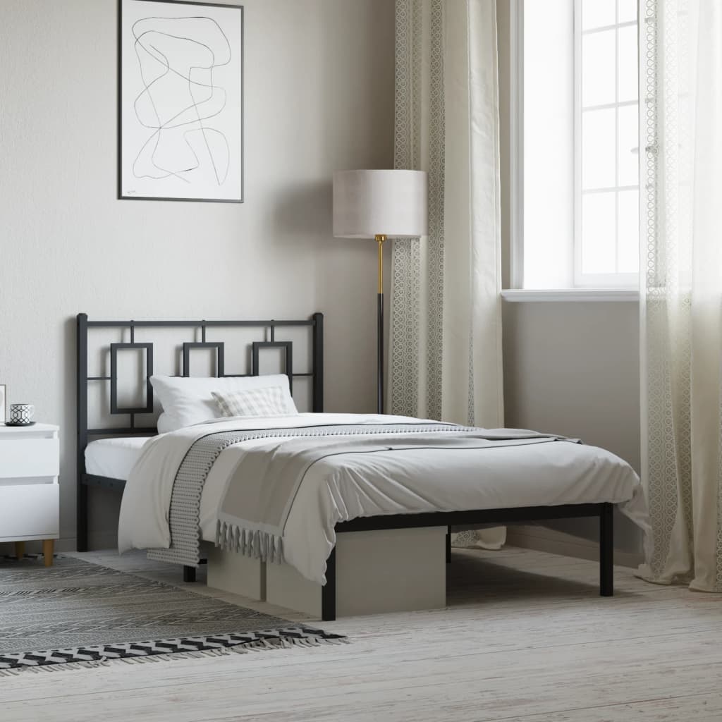 vidaXL Metal Bed Frame without Mattress with Headboard Black 100x200cm