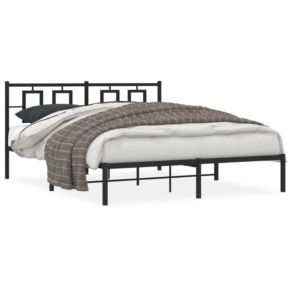 vidaXL Metal Bed Frame without Mattress with Headboard Black 150x200cm