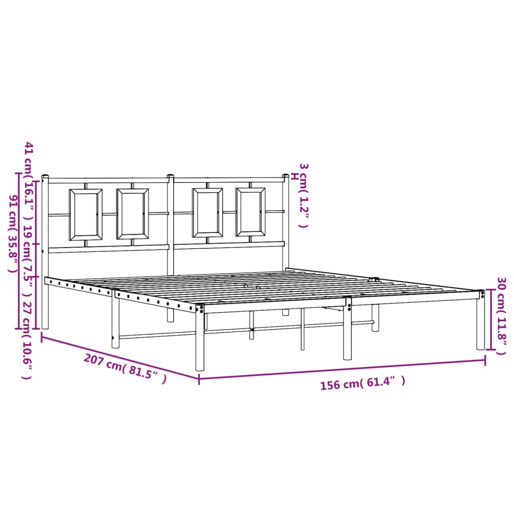 vidaXL Metal Bed Frame without Mattress with Headboard Black 150x200cm