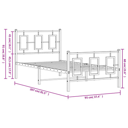 vidaXL Metal Bed Frame without Mattress with Footboard Black 90x200cm
