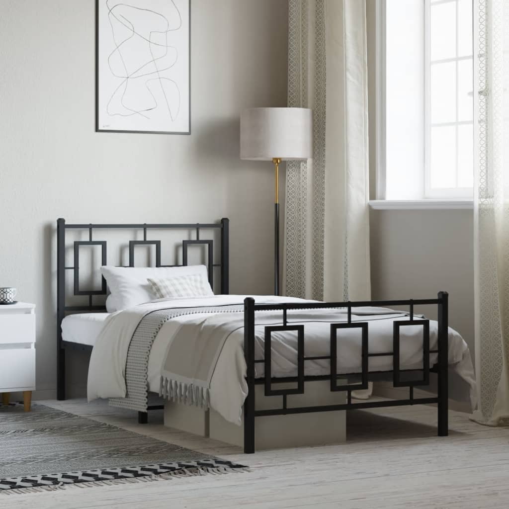 vidaXL Metal Bed Frame without Mattress with Footboard Black 90x200cm