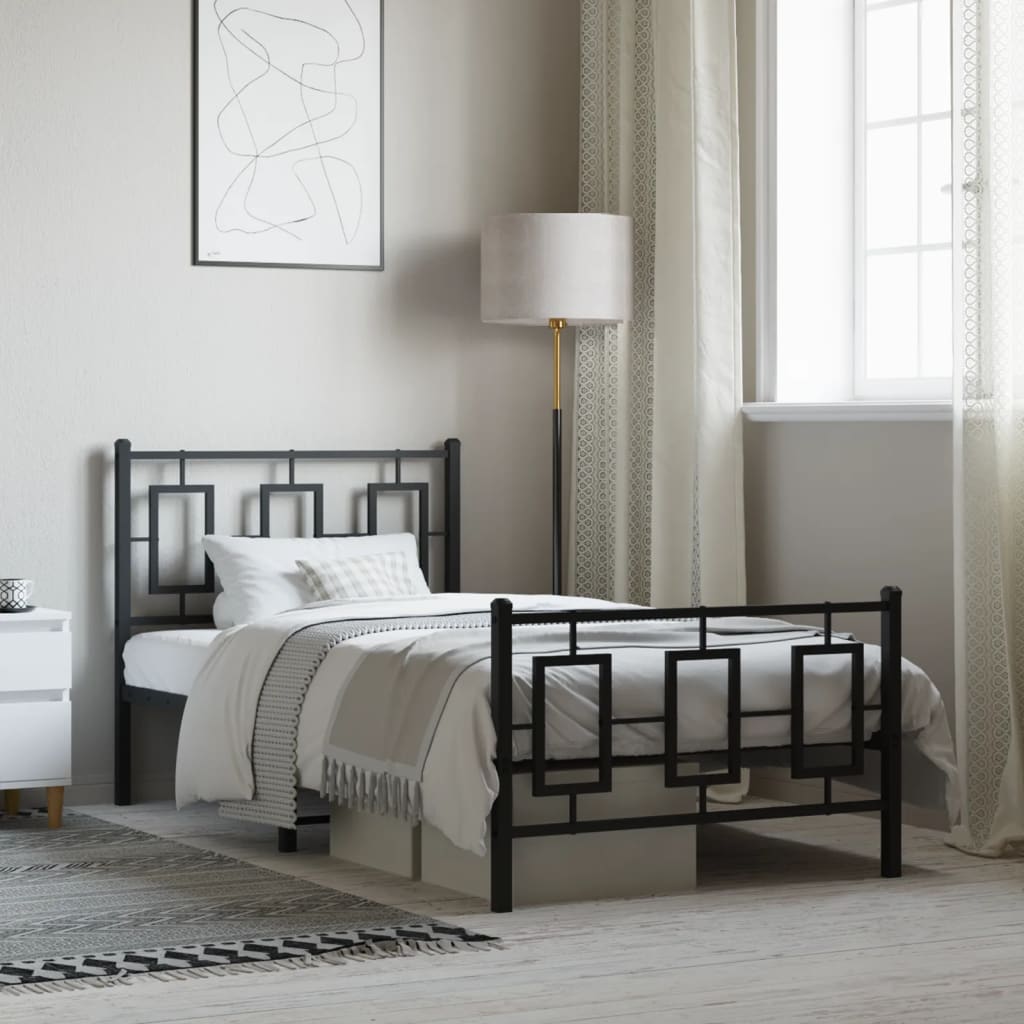 vidaXL Metal Bed Frame without Mattress with Footboard Black 100x200cm