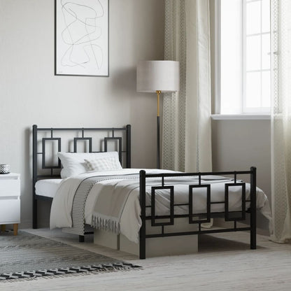 vidaXL Metal Bed Frame without Mattress with Footboard Black 100x200cm