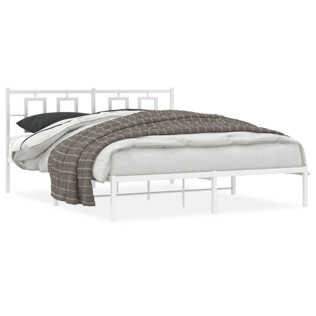 vidaXL Metal Bed Frame without Mattress with Headboard White 150x200cm