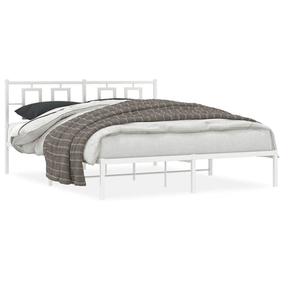vidaXL Metal Bed Frame without Mattress with Headboard White 150x200cm