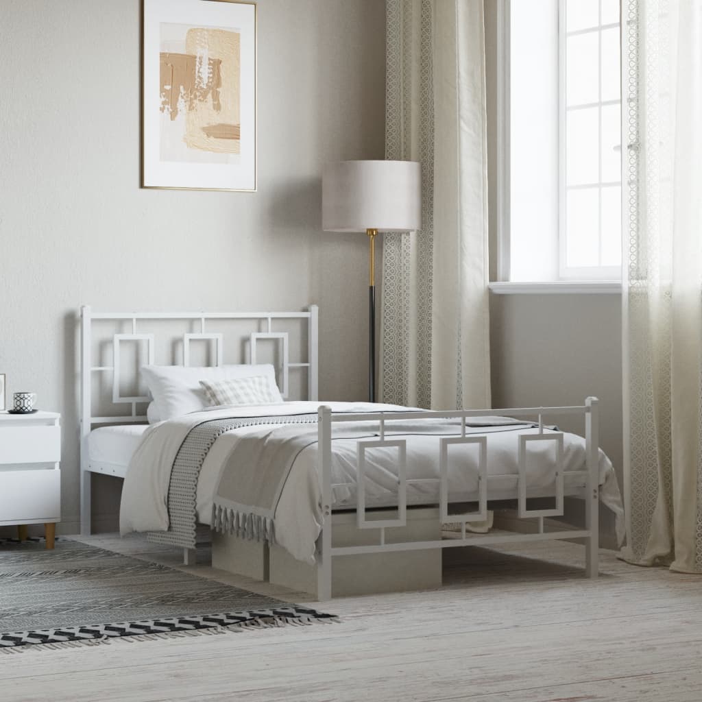 vidaXL Metal Bed Frame without Mattress with Footboard White 100x200cm