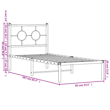 vidaXL Metal Bed Frame without Mattress with Headboard Black 80x200cm