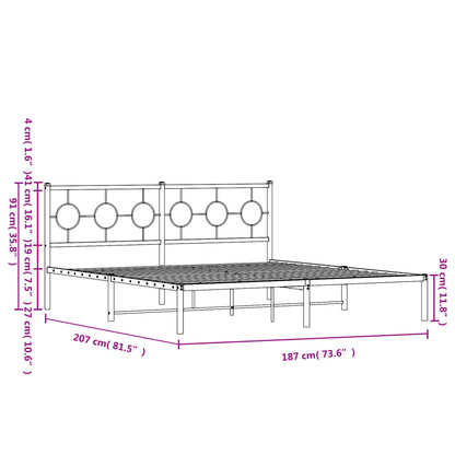 vidaXL Metal Bed Frame without Mattress with Headboard Black 180x200cm