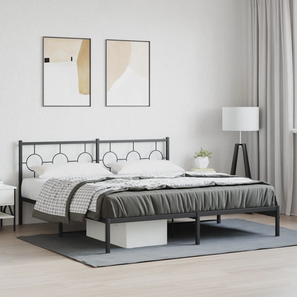 vidaXL Metal Bed Frame without Mattress with Headboard Black 180x200cm