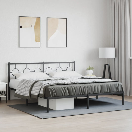 vidaXL Metal Bed Frame without Mattress with Headboard Black 180x200cm
