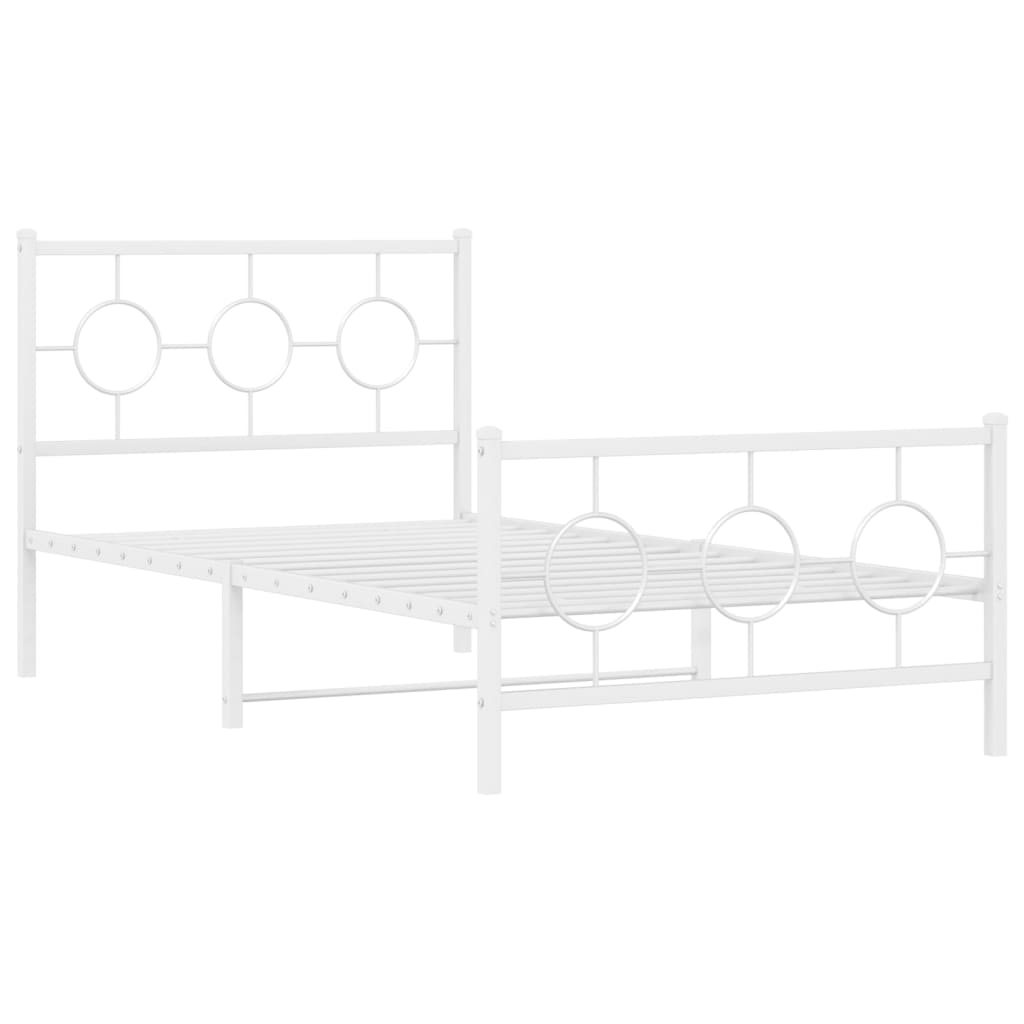 vidaXL Metal Bed Frame without Mattress with Footboard White 100x200cm