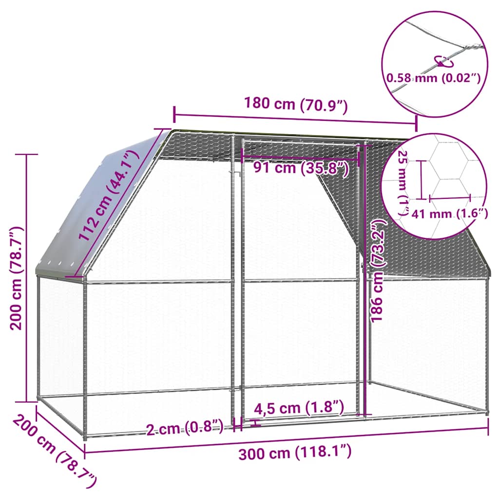 vidaXL Chicken Cage Silver and Grey 3x2x2 m Galvanised Steel