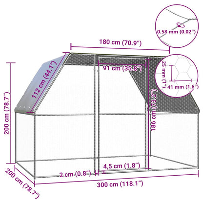 vidaXL Chicken Cage Silver and Grey 3x2x2 m Galvanised Steel