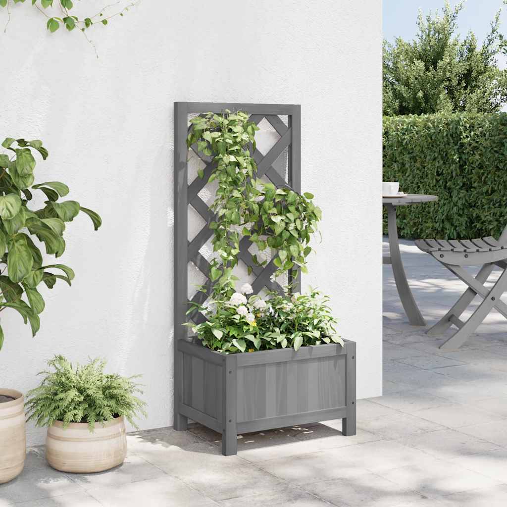 vidaXL Planter with Trellis Grey Solid Wood Fir