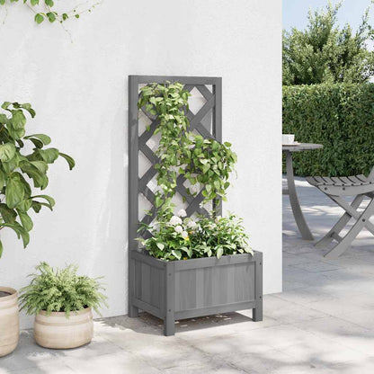 vidaXL Planter with Trellis Grey Solid Wood Fir
