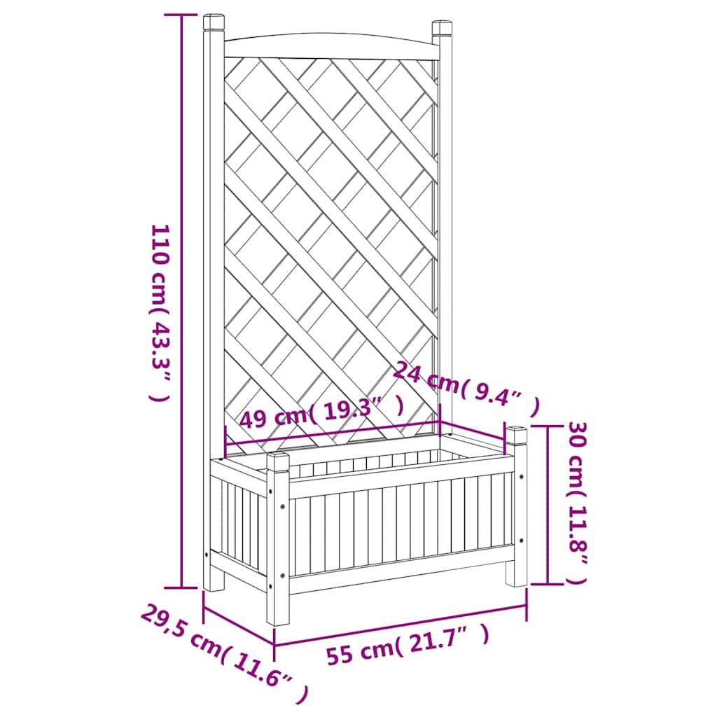vidaXL Planter with Trellis Black 55x29.5x110 cm Solid Wood Fir
