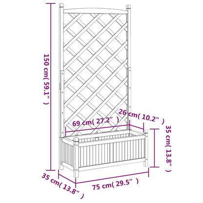 vidaXL Planter with Trellis Brown 75 x 35 x 150 cm Solid Wood Fir