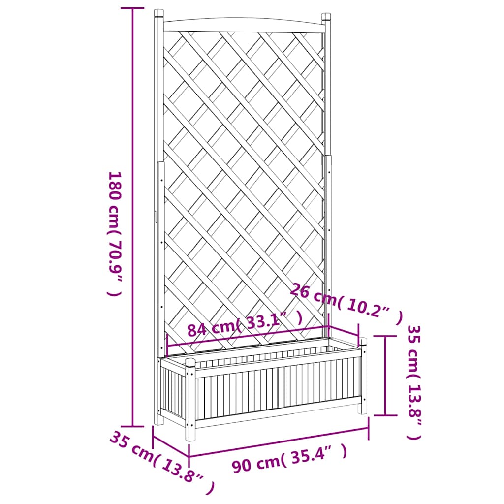 vidaXL Planter with Trellis Brown 90x35x180 cm Solid Wood Fir