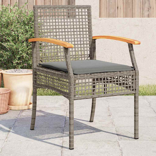 vidaXL Garden Chairs with Cushions 4 pcs Grey Poly Rattan Acacia Wood