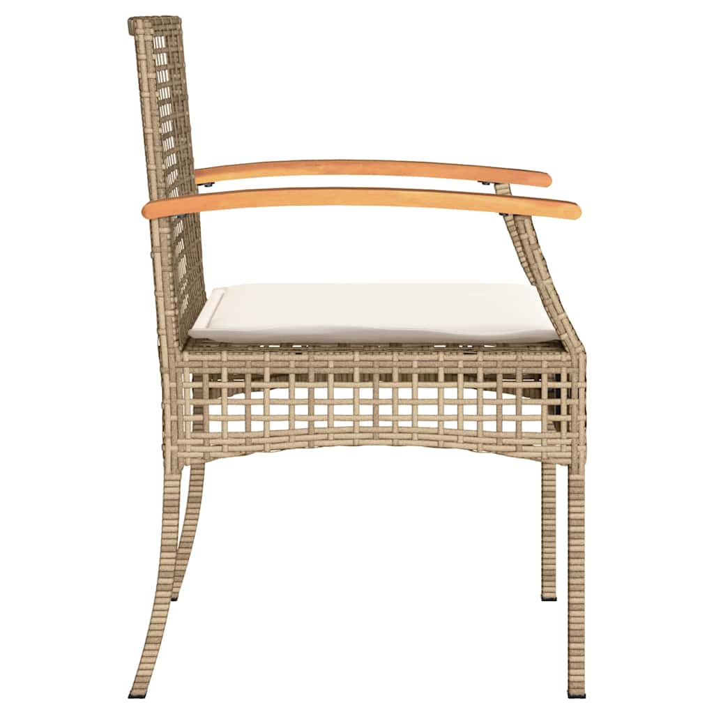 vidaXL Garden Chairs with Cushions 4 pcs Beige Poly Rattan Acacia Wood