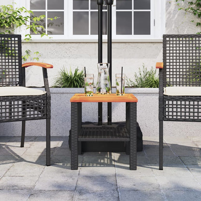 vidaXL Garden Table Black 40x40x42 cm Poly Rattan Acacia Wood