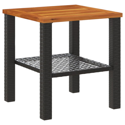 vidaXL Garden Table Black 40x40x42 cm Poly Rattan Acacia Wood