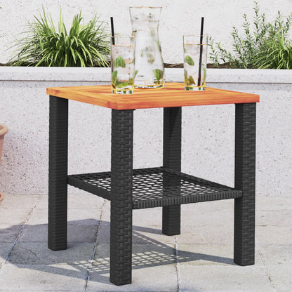 vidaXL Garden Table Black 40x40x42 cm Poly Rattan Acacia Wood