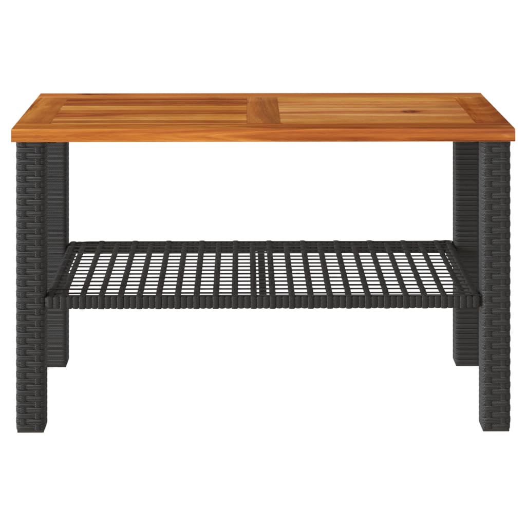 vidaXL Garden Table Black 70x38x42 cm Poly Rattan Acacia Wood