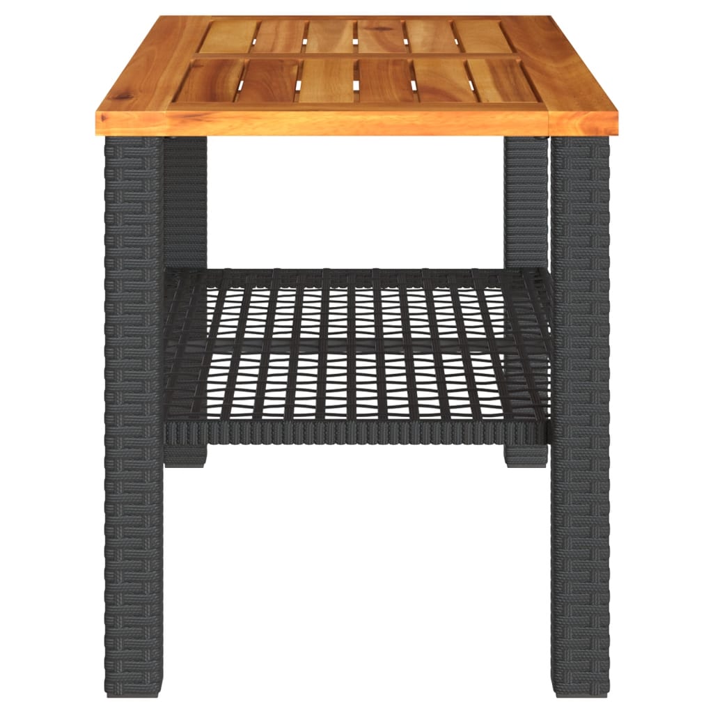 vidaXL Garden Table Black 70x38x42 cm Poly Rattan Acacia Wood