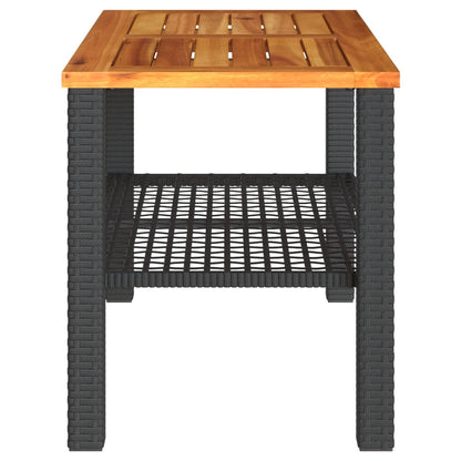 vidaXL Garden Table Black 70x38x42 cm Poly Rattan Acacia Wood