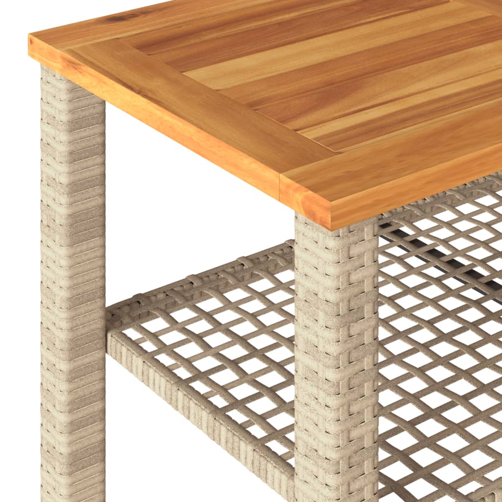 vidaXL Garden Table Beige 70x38x42 cm Poly Rattan Acacia Wood
