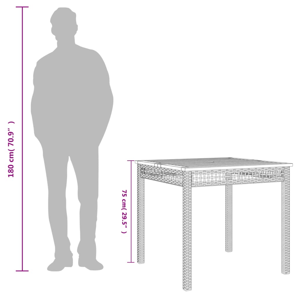 vidaXL Garden Table Grey 80x80x74 cm Poly Rattan Acacia Wood