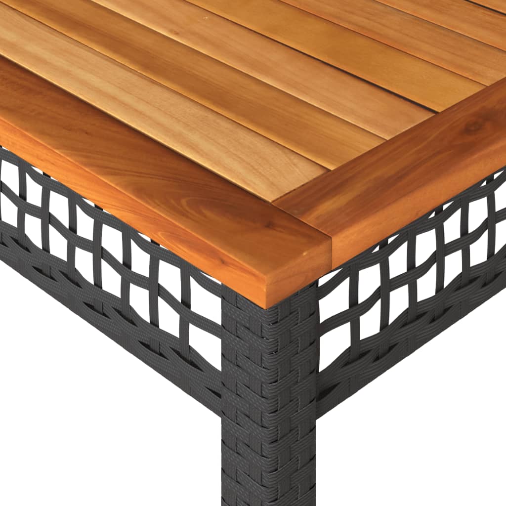 vidaXL Garden Table Black 140x80x75 cm Poly Rattan Acacia Wood