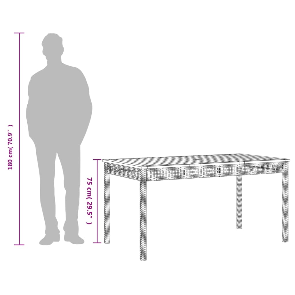 vidaXL Garden Table Black 140x80x75 cm Poly Rattan Acacia Wood