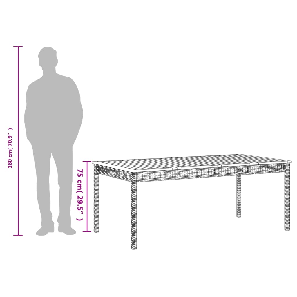 vidaXL Garden Table Grey 180x90x75 cm Poly Rattan Acacia Wood