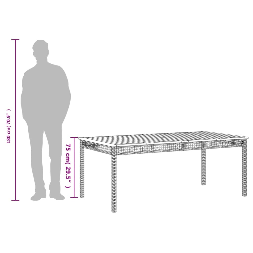 vidaXL Garden Table Beige 180x90x75 cm Poly Rattan Acacia Wood