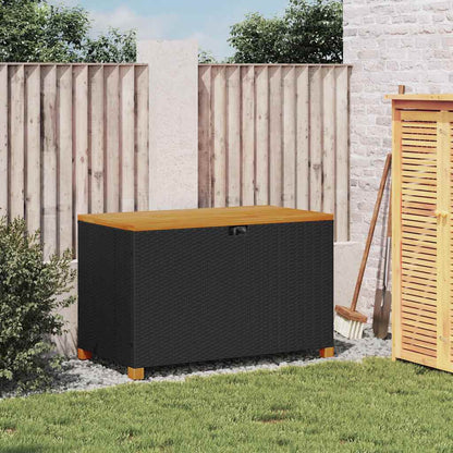 vidaXL Garden Storage Box Black 110x55x63 cm Poly Rattan Acacia Wood