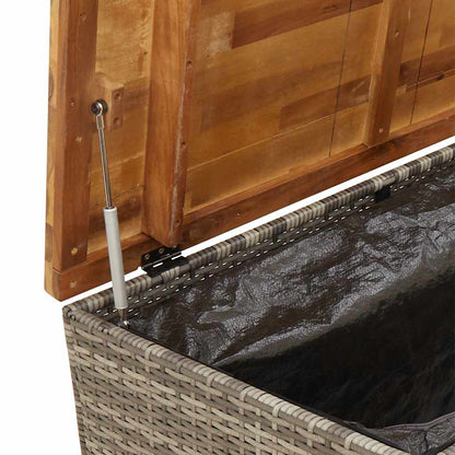 vidaXL Garden Storage Box Grey 110x55x63 cm Poly Rattan Acacia Wood