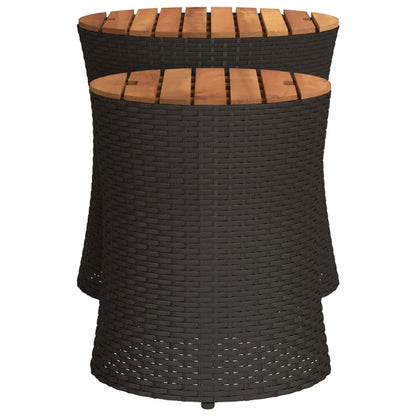 vidaXL Garden Side Tables 2 pcs with Wooden Top Black Poly Rattan